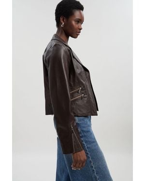 Karen Millen Leather Signature Biker Jacket - Blue