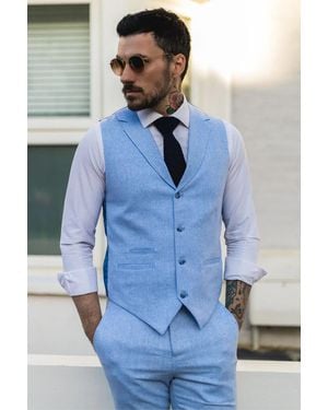 TruClothing Zomer 2-delige Pak Linnen Formeel Blauwe Vest Broek