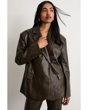 Warehouse Pu Clean Waistband Flare Trousers Co-Ord - Brown