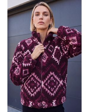 Roman Aztec Zip Fleece Jacket - Purple