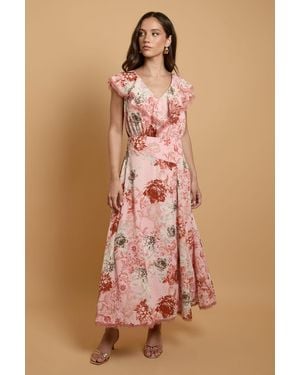 Oasis Cape Sleeve Lace Hem Midaxi Dress - Brown