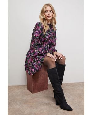 Oasis Wide Fit Jemima Faux Suede High Block Heel Pointed Knee Boots - Black