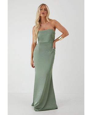 MissPap Premium Satin Bandeau Overlay Bridesmaid Dress - Green