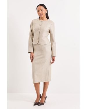 PRINCIPLES Stripe Detail Midi Skirt - Natural