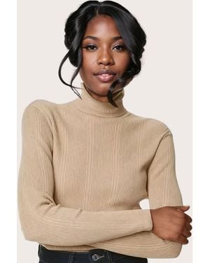 Marks & Spencer Ribbed Fine Knit Roll Neck Jumper - Natural