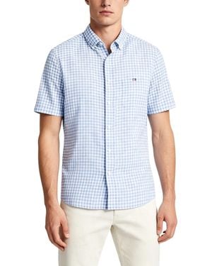 Tommy Hilfiger Oxford Shirts Gingham Checked Regular Short Sleeve Cotton - Blue