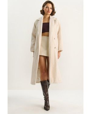 Bianco Lucci Plush Buttoned Coat - Natural