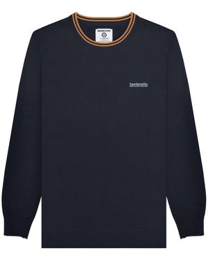 Lambretta Knitted Tipped Jumper /Tobacco) Cotton - Blue