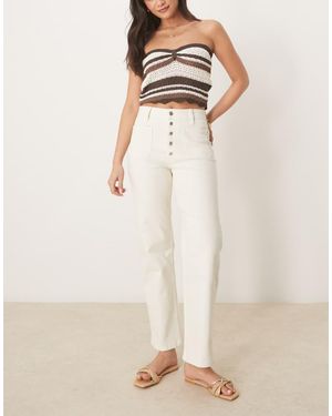 ASOS Straight Leg Jeans With Button Placket - Natural