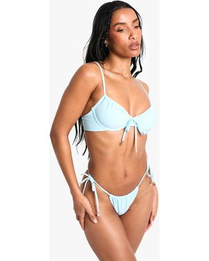 Boohoo Starfish Trim Underwired Bikini Top - Blue