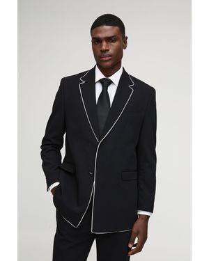 BoohooMAN Straight Fit Contrast Edge Blazer - Black