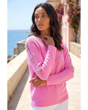 Roman Bow Sleeve V-Neck Knit Jumper - Pink