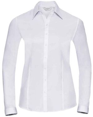 Russell Collection /Ladies Herringbone Long-Sleeved Formal Shirt - White