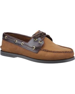 Sperry Top-Sider Authentic 2 Eye Leather Combo Boat Shoes - Brown