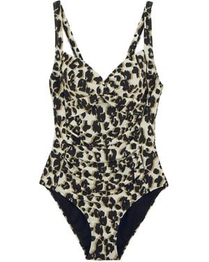 Regatta Ladies Sakari Leopard Print Tummy Control One Piece Swimsuit - Black