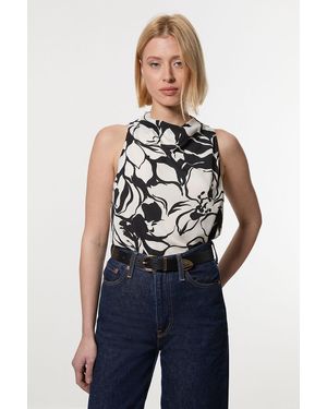 Karen Millen Tall Halter Neck Woven Top With Cowl Detail - Blue