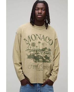 BoohooMAN Oversized Monaco Racing Wash Exposed Seam Long Sleeve T-Shirt - Green