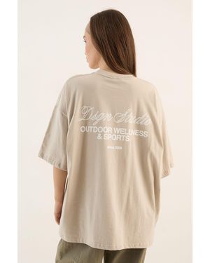 DSGN Studio Outdoor Wellness And Sports Printed Oversized T-Shirt - Natural