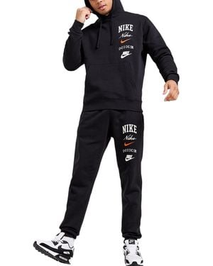 Nike Club Tracksuit Pullover Long Sleeve Fleece Embroidered Set Cotton - Black