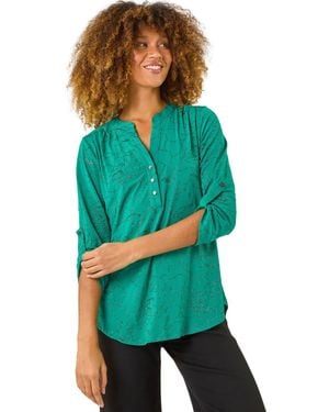 Roman Metallic Linear Floral Stretch Shirt - Green