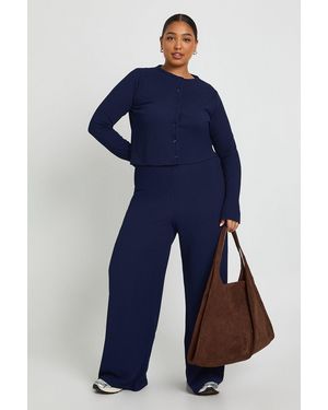 Boohoo Plus Crinkle Cardigan & Wide Leg Trouser Co-Ord - Blue