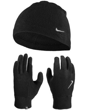 Nike Fleece Logo Beanie & Gloves Set - Black