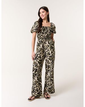 Blue Vanilla Palm Print Jumpsuit - Natural