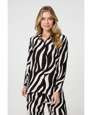 Izabel London Zebra Print Long Sleeve Relaxed Shirt - White