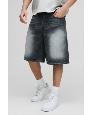 BoohooMAN Regular Fit Antique Grey Washed Carpenter Denim Jorts
