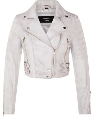 Infinity Leather Brando Cropped Jacket-Longtown - White