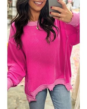 Azura Exchange Long Sleeve Ribbed Top - Pink