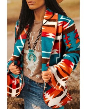 Azura Exchange Aztec Printed Lapel Bell Sleeve Jacket - Blue