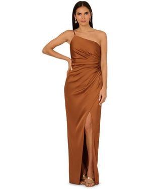 Adrianna Papell Stretch Satin Long Dress - Brown