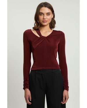 Karen Millen Slinky Crepe Twist Detail Long Sleeve Top - Red
