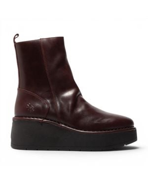 Fly London Leather Wedge Heel Platform Ankle Boots - Brown