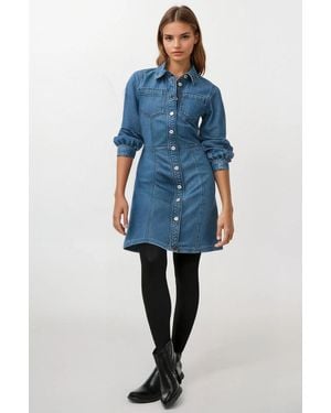Secret Label Denim Mini Shirt Dress Long Sleeve - Blue