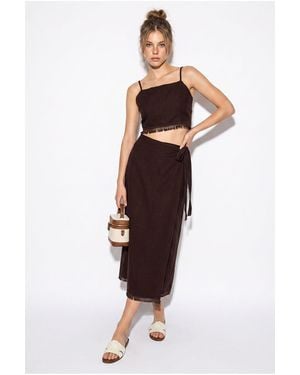 Bianco Lucci Two-Piece Viscose Cotton Blouse And Skirt Set - Brown