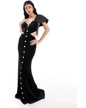 ASOS Velvet Button Detail Maxi Dress With Contrast Satin Sleeves - Black