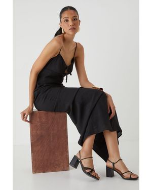 MissPap Leather Look Knot Block Heel Sandals - Black