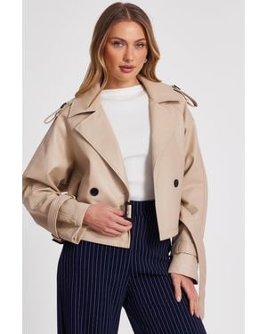Quiz Faux Leather Cropped Trench - Blue