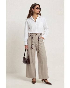 Urban Bliss Belted Barrel Leg Trouser - Natural