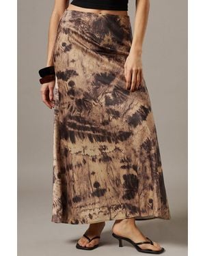 Warehouse Print Satin Bias Midi Skirt - Brown