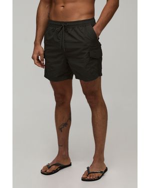 BoohooMAN Cargo Mid Length Swim Short - Black