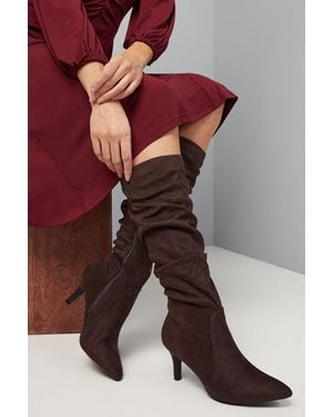Wallis Hista Ruched Mid Heel Pointed Knee Boots - Brown