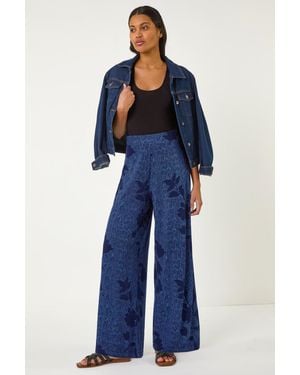 Roman Floral Abstract Trouser - Blue