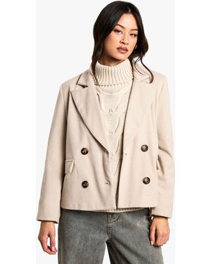 Boohoo Petite Wool Look Double Breasted Blazer - Natural