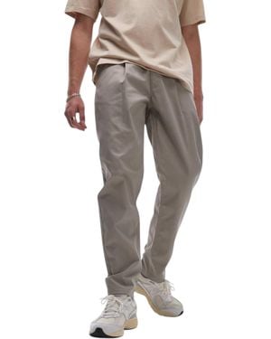 TOPMAN Chino Pant Tapered Fit Textured Soft Cotton Twin Pleat Trouser - Grey