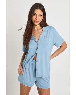 Boohoo Soft Touch Short Sleeve Shirt & Shorts Pyjama Set - Blue