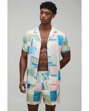 BoohooMAN Bandanna Printed Shirt & Swim Short Set - Blue