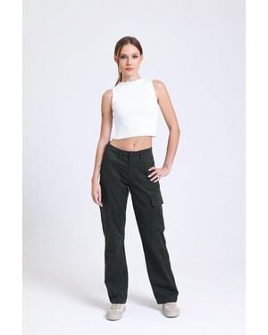 Hiccup High Waist Pocket Straight Leg Trousers - White